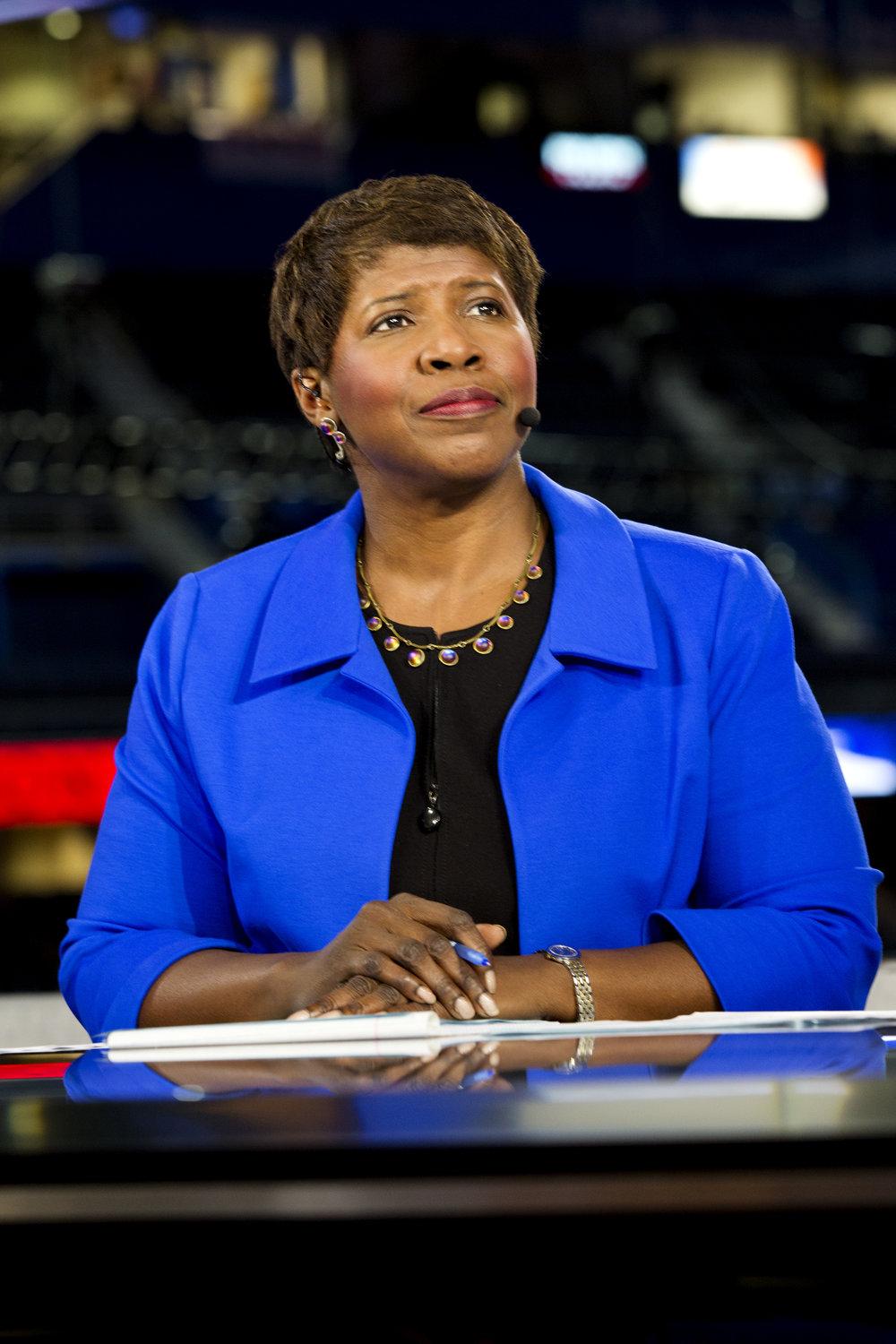  Photo courtesy of Wikimedia Commons/PBS NewsHour Gwen Ifill hosts PBS NewsHour at the RNC in 2012. 