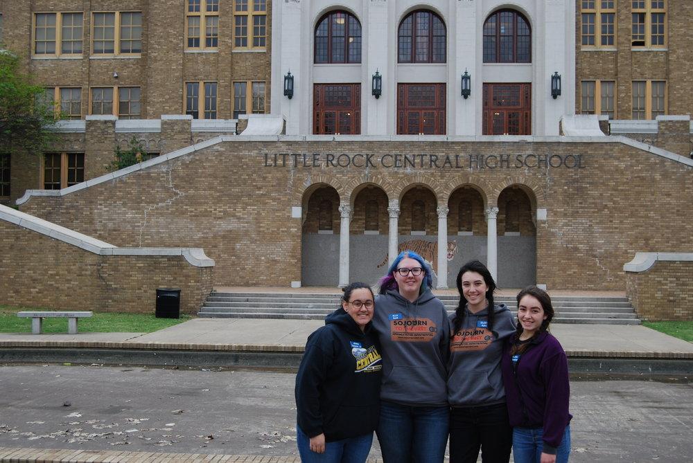  Junior Eileen Kohli poses with friends in front of Little Rock Central High School, which became a symbol of desegregation during the Civil Rights Movement. 