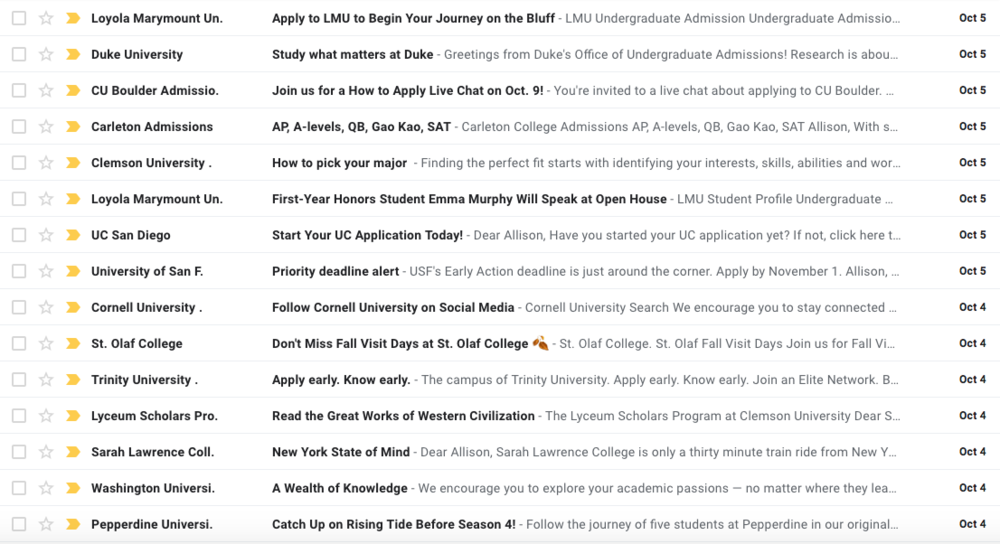 Students who opt into receiving emails from colleges when they take the PSAT may find their inbox flooded daily with dozens of new emails from colleges. Many of these schools track whether students open college emails or click the links inside.