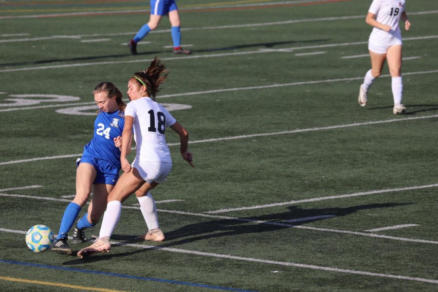 Sophomore Aidan Bardsley steals the ball in the semi-finals of the NorCal Championship against Acalanes High School.