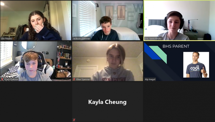 New members of the Model UN team discuss real world scenarios over Zoom.