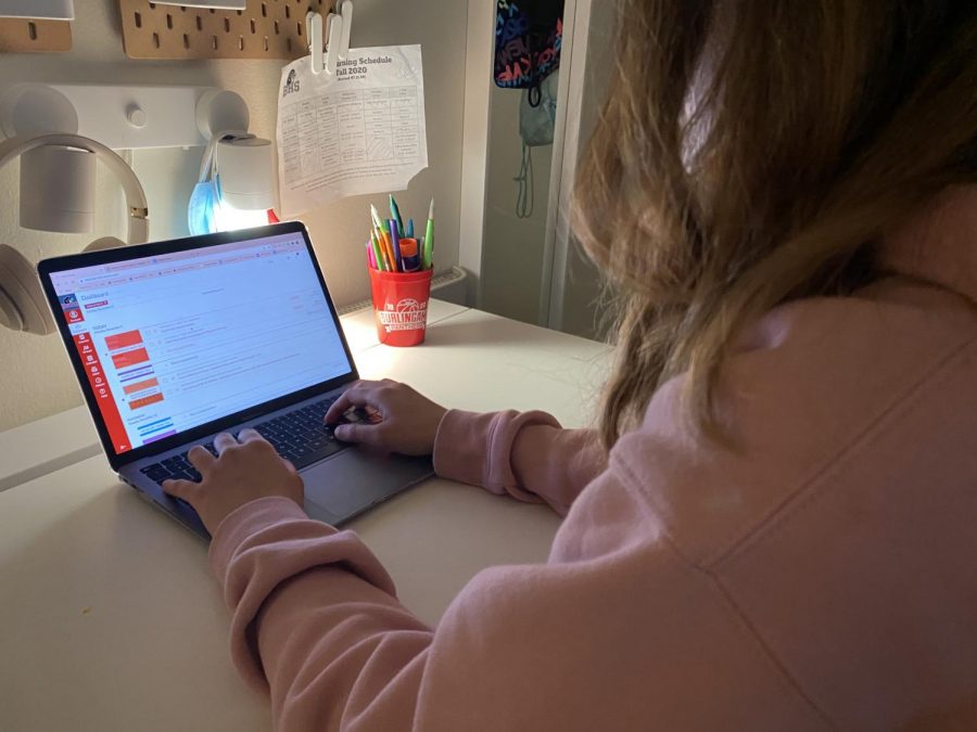 Senior Anna Porto prepares to turn an essay in through Turnitin.com, a plagiarism detection platform used by many teachers during online learning.
