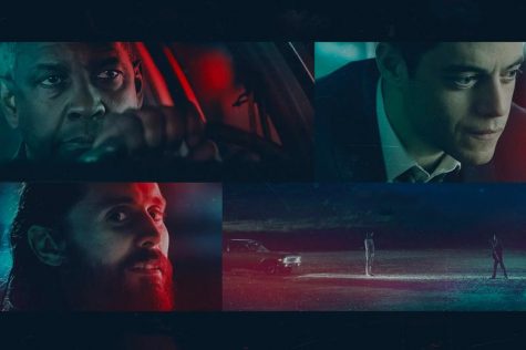 Images of lead actors Denzel Washington (top left), Rami Malek (top right) and Jared Leto (bottom left) from the movie “The Little Things.”
