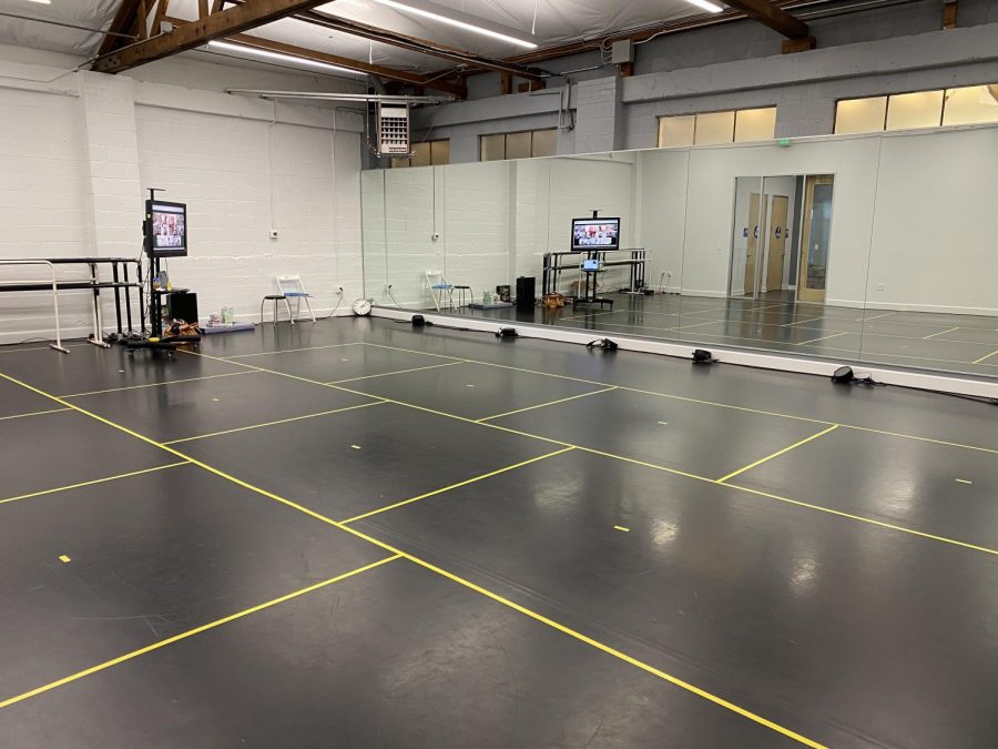 Dance studios follow COVID-19 safety protocols, including temperature checks, sanitization and six foot boxes.
