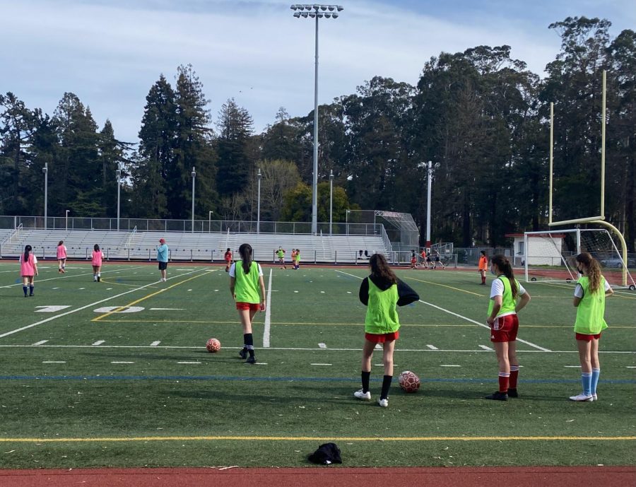 The girls varsity soccer team started the season on March 15 and are practicing for their upcoming games.