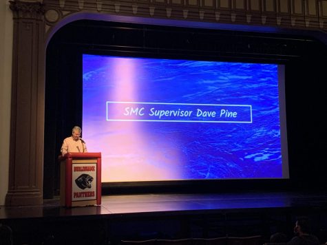 San Mateo County Supervisor Dave Pine delivers a speech during the CEC film fest on Tuesday, March 22.