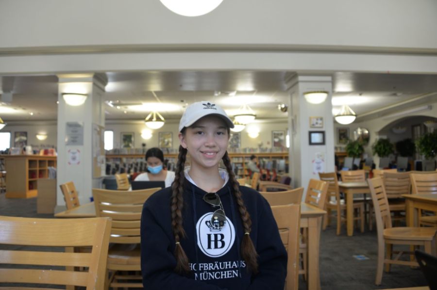 Math Club president Sophia Flagg poses for a photo inside the library.