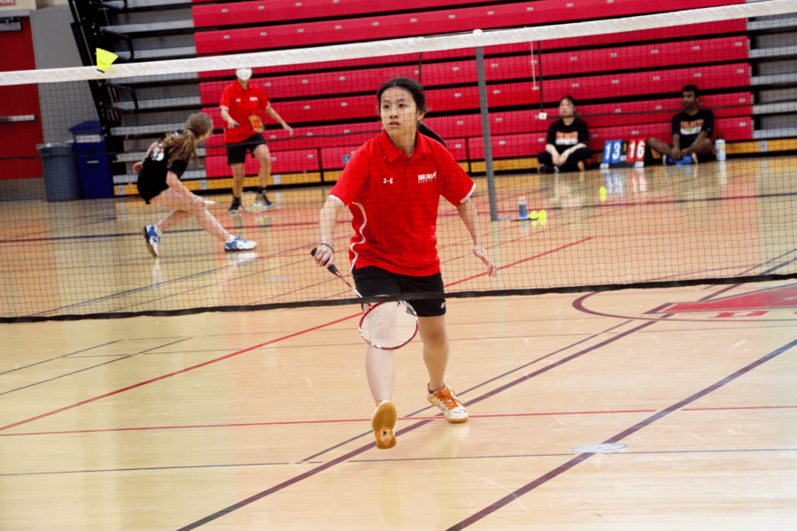 Junior Clara Zhong competes in a singles match during the PAL tournament.