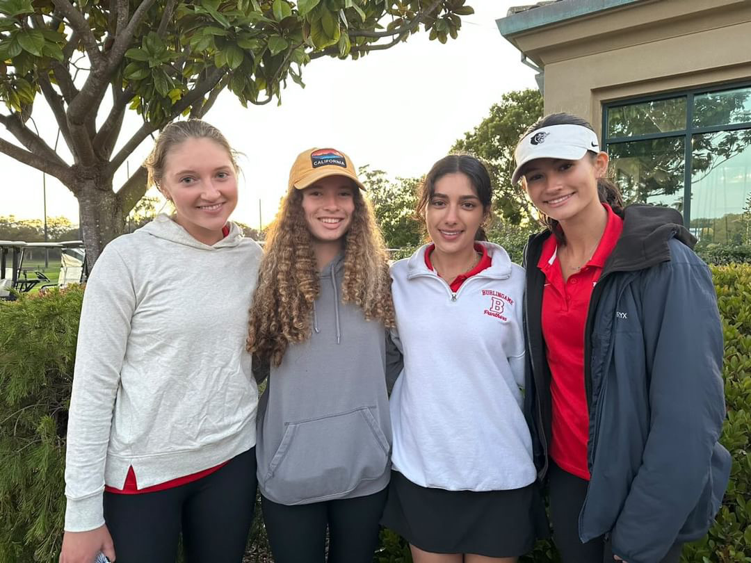 Burlingame athletes Sarah Ott, Sophia Jasmer, Noor Hafezi and Ellie Dowd pose for a group photo after competing at the Peninsula Athletic League championship on Oct. 24.
