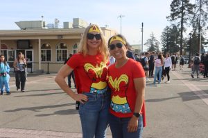 The administration team embodied the image of power, representative of their collaborative effort to lead the school, wearing bright red superwoman T-shirts and headpieces to resemble Superwoman.  