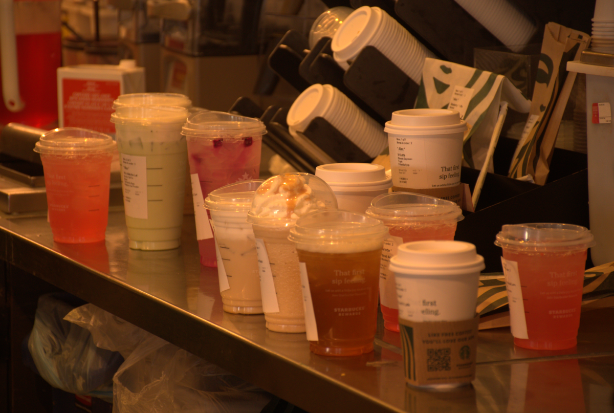 Starbucks is a popular caffeine beverage hotspot for students.