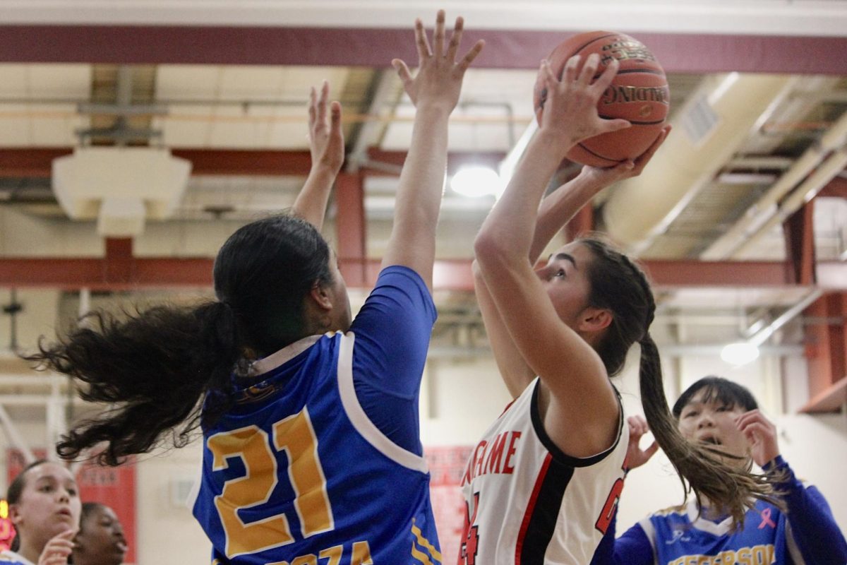 Sophomore Haleh Ansari attempts to score a layup basket in the first round of CCS playoffs against Jefferson High School on Feb. 17.