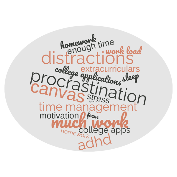 The most commonly occurring words in students’ responses to the free response question, “What is one thing that is preventing you from being successful in your classes?”