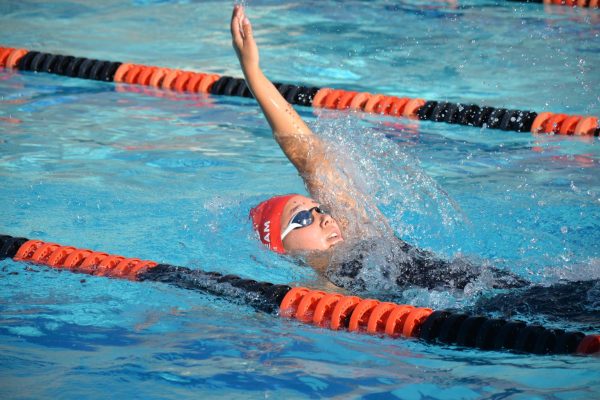 Senior captain Sofia Kim swims the 500-meter, finishing with a Central Coast Section (CCS) championships qualifying time of 5:27.43. 
