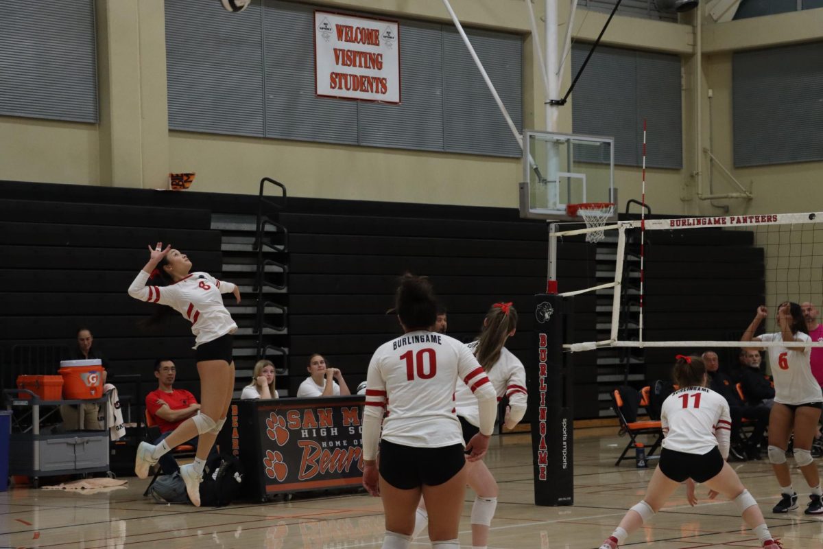 Senior captain Ella Duong goes for a kill during the girl’s varsity volleyball match against San Mateo Bearcats, on Tuesday, October 22.