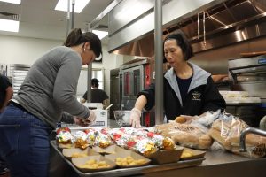 The cafeteria prepares meals from scratch to feed over 1,000 students. Preparation for lunch service begins three hours before school starts. 