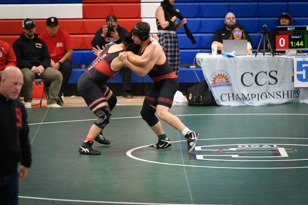 Senior Andrew Jarrett wrestles his opponent at the CCS Masters tournament on Saturday, Feb. 22.