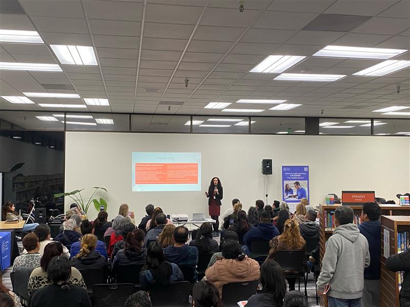 An attorney from the Community Legal Services in East Palo Alto provides legal advice during a “Know Your Rights” workshop. 