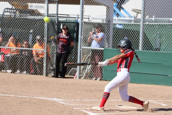 Senior Giana Johnson at bat in an attempt to get a hit.