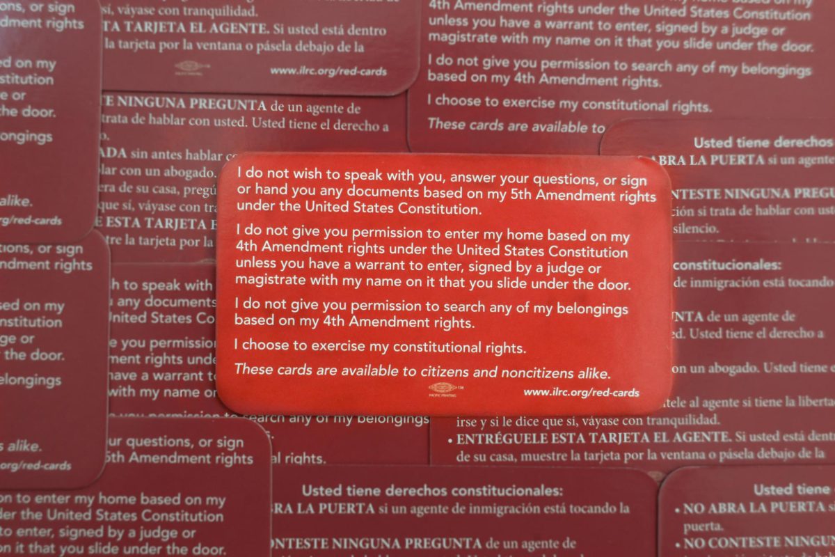 Red cards created by the Immigrant Legal Resource Center were distributed to “help people assert their legal rights,” according to the San Mateo Union High School District (SMUSHD) website.