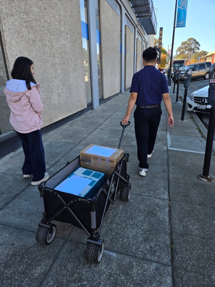 Lau and Chen return a package to the UPS store.