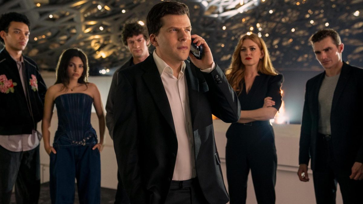 J. Daniel Atlas (Jesse Eisenberg) calls Veronika Vanderberg (Rosamund Pike) before setting up their final act. Photo courtesy of Summit Entertainment