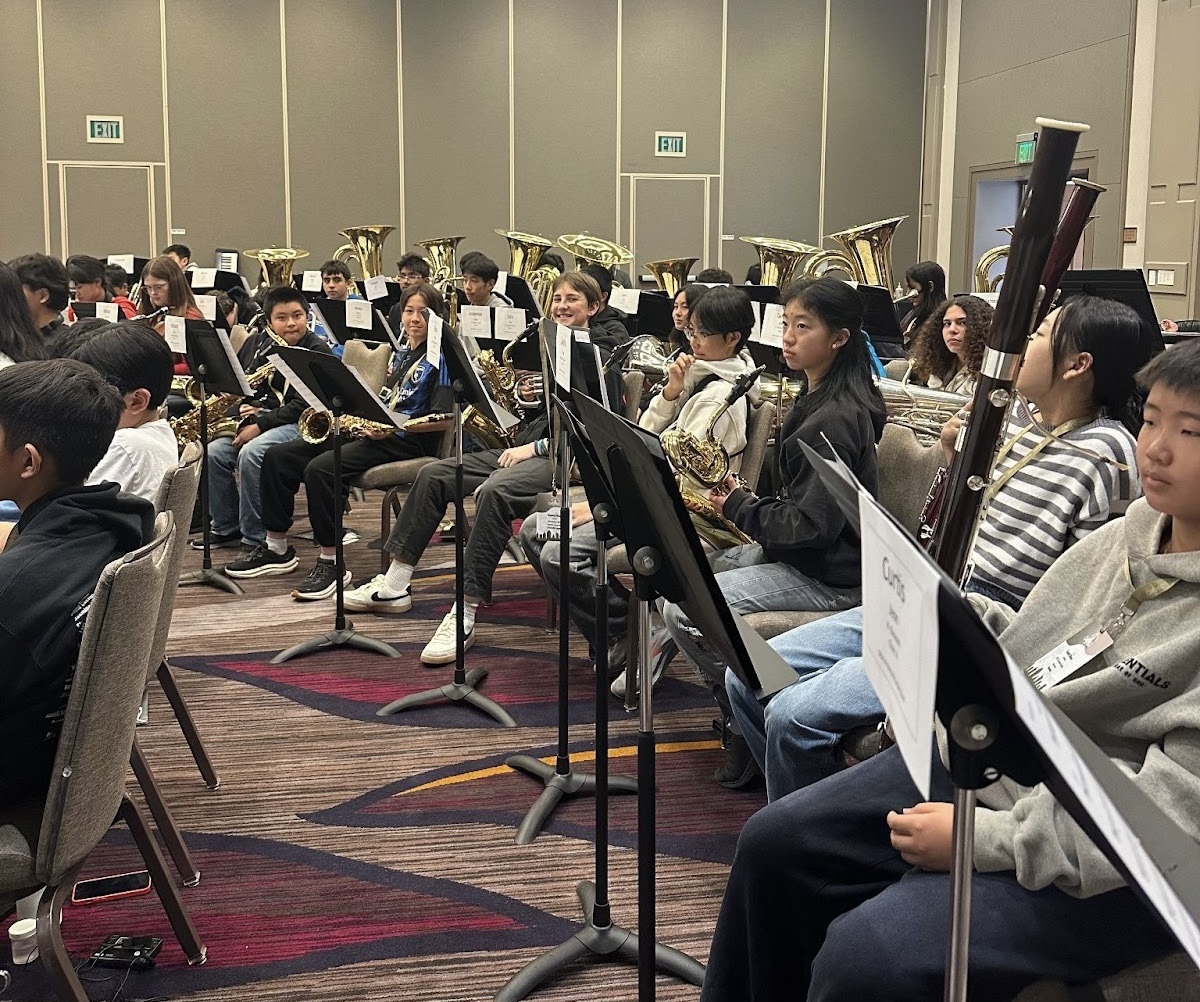 Members of one of the bands play in a rehearsal room in preparation for the concert. Photo courtesy of Kyoko Yamamoto