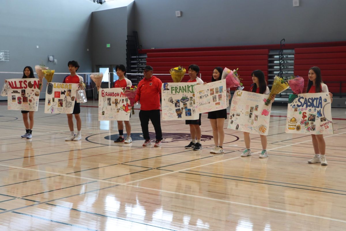 Seniors display intricate posters that their teammates crafted for them.